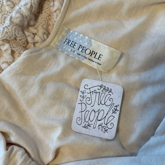 Free People NWT Ivory Crochet Gypsy Boho Scoop Sheath Dress L New - Picture 5 of 12